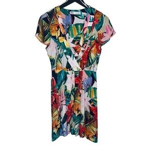 Zara TRF Tropical Print Multicolor Dress Vacation Beach Brunch